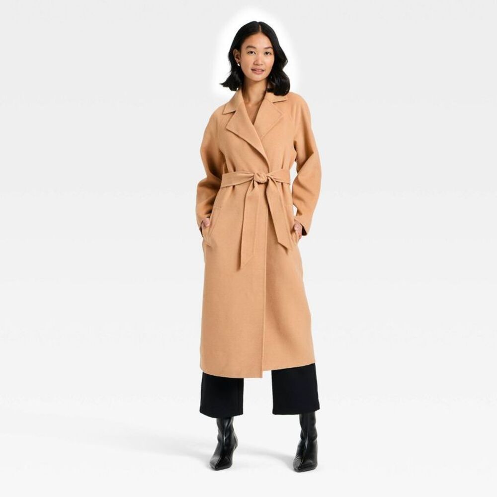 Women's Double Faced Wrap Coat - A New Day Camel XL - Picture 1 of 3